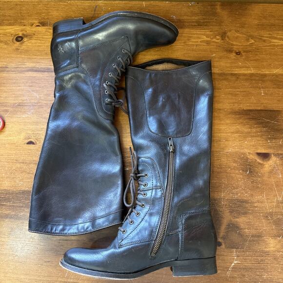 VTG Frye 7 Leather Brown Lace Up Boots Side Zip Western 70’s Retro Boho - Picture 8 of 16